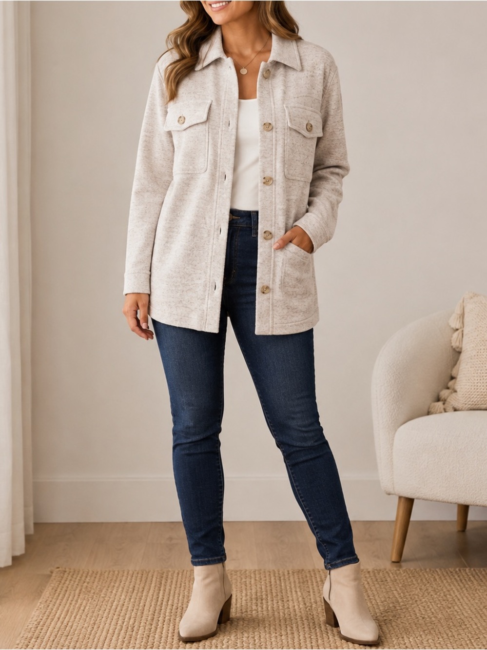 NWT 32 Degrees Heat NWT Knit Shacket Shirt Jacket Oatmeal XL